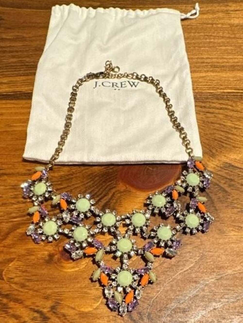 J. Crew Crystal Rhinestone Statement Bib Necklace Green Lavender Orange